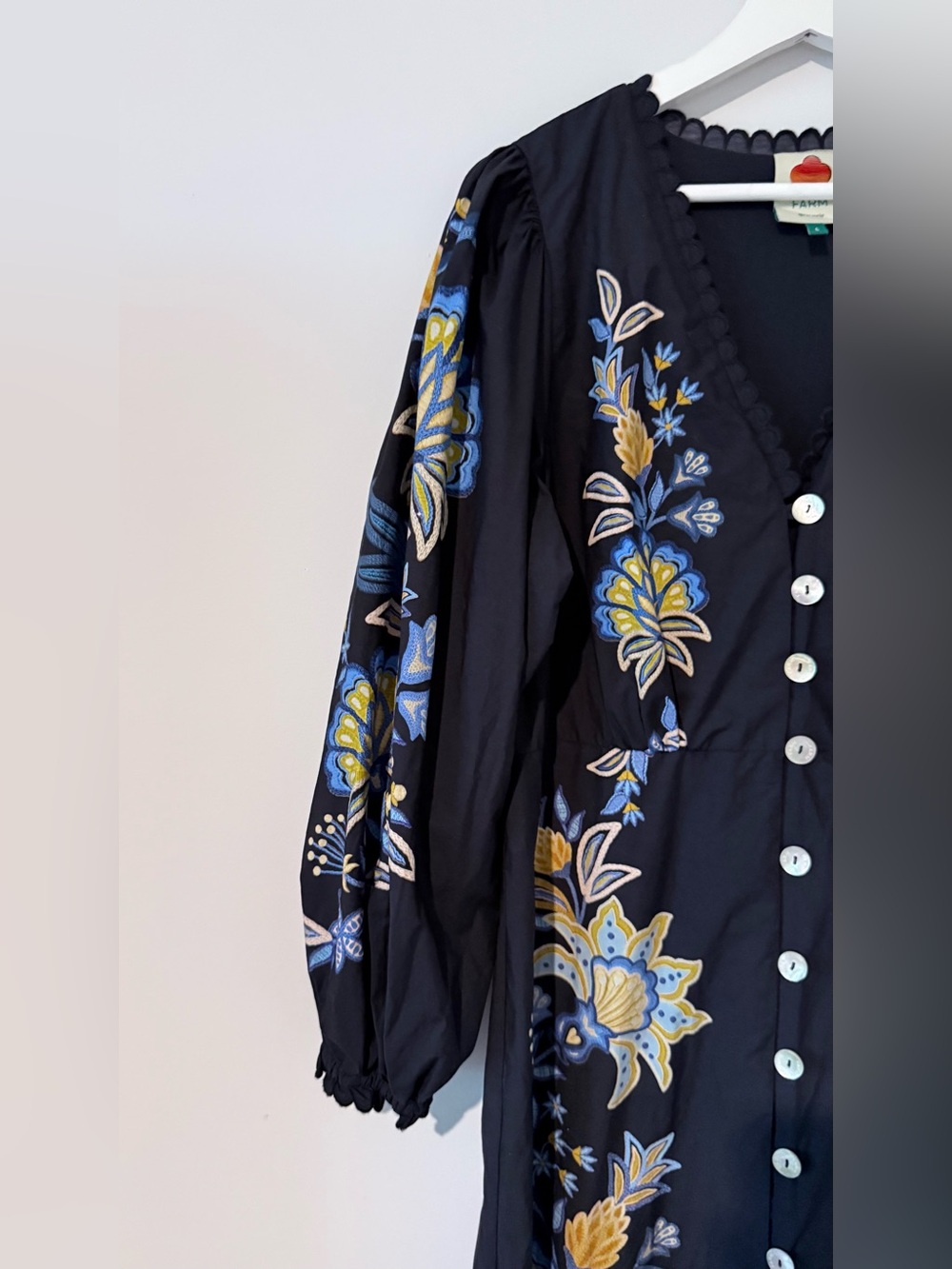 FARM Rio Stitched Garden Floral Black Midi Dress Fairycore Boho Women L Vacation - Picture 6 of 16